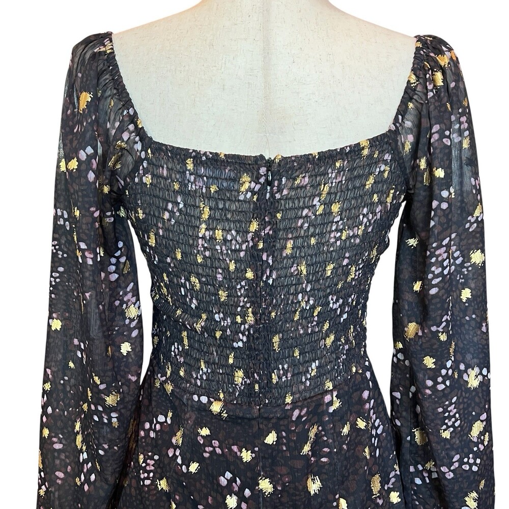 Sage The Label Floral Mini Dress Size S Sweetheart Neck Smocked Back Sheer - Picture 7 of 12